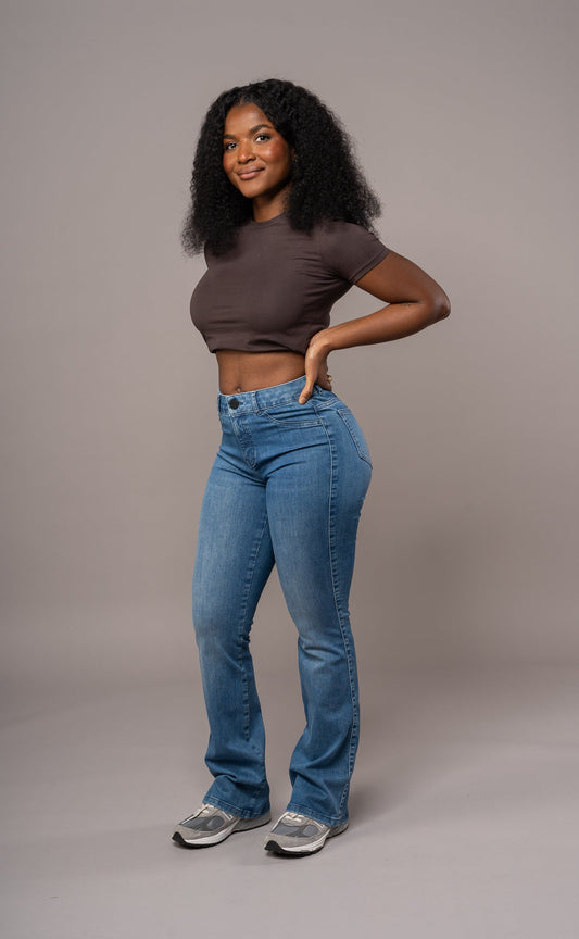 Women's Flared Mid-Rise Skinny Jeans - Sky Blue