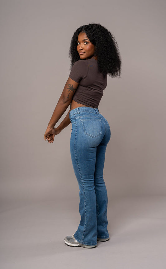 Women's Flared Mid-Rise Skinny Jeans - Sky Blue