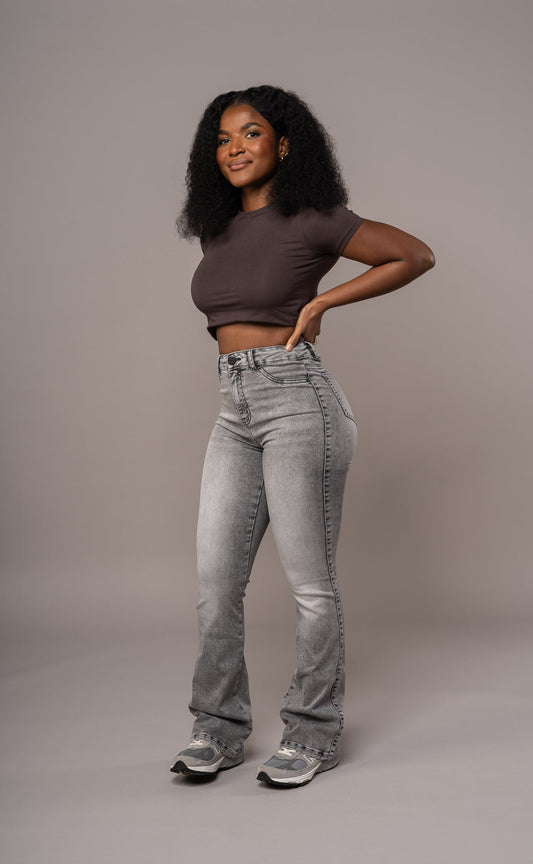 Women's Flared Jeans - Heavy Wash Grey