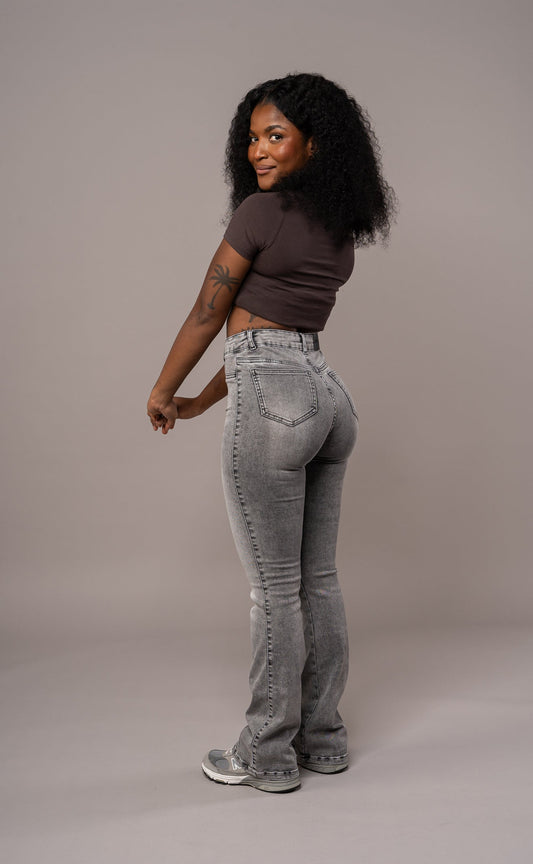 Women's Flared Jeans - Heavy Wash Grey