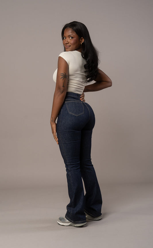 Women's Flared Jeans - Washed Blue