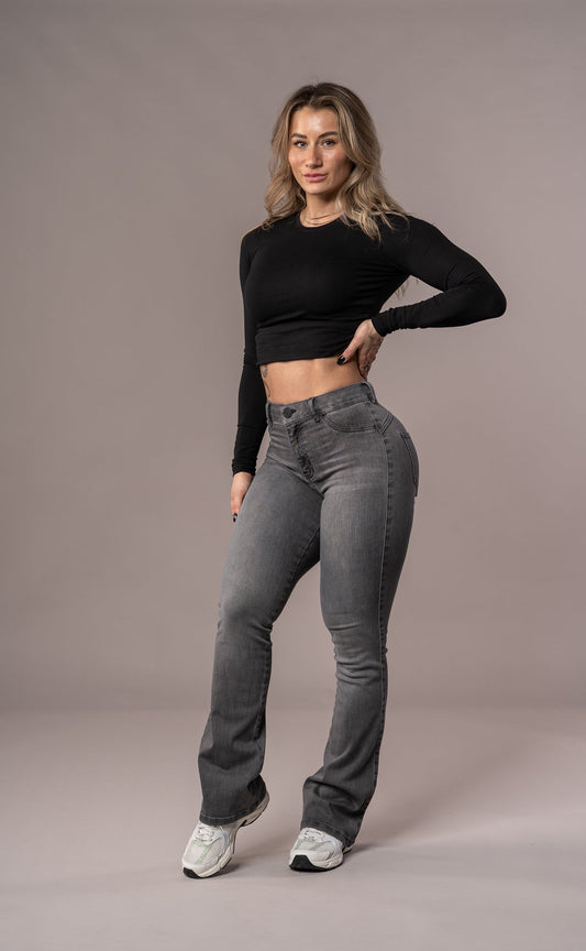 Women's Flared Mid Rise Skinny Jeans - Grey