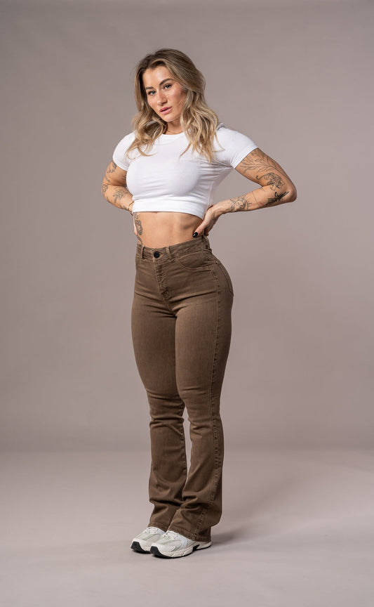 Women's Pastel Flared Pants - Brown