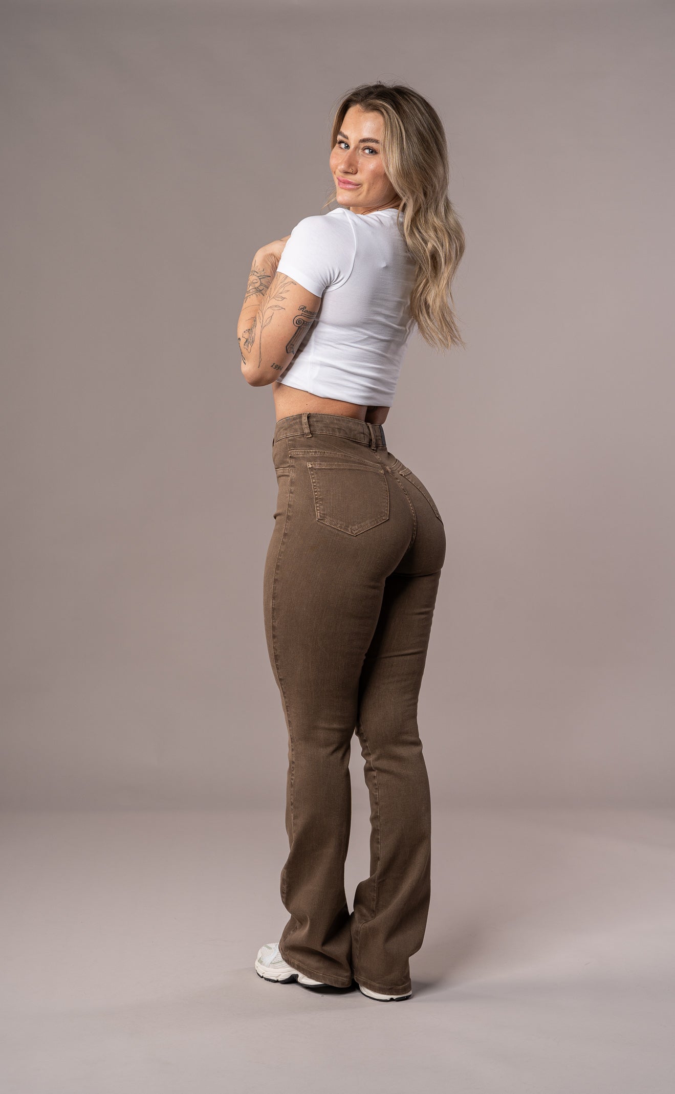 Women's Pastel Flared Pants - Brown