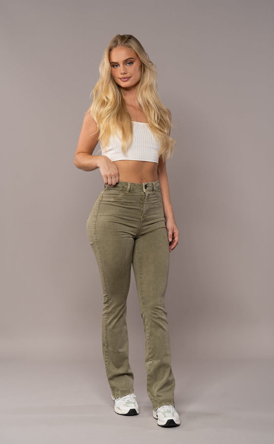 Women's Pastel Flared Pants - Khaki