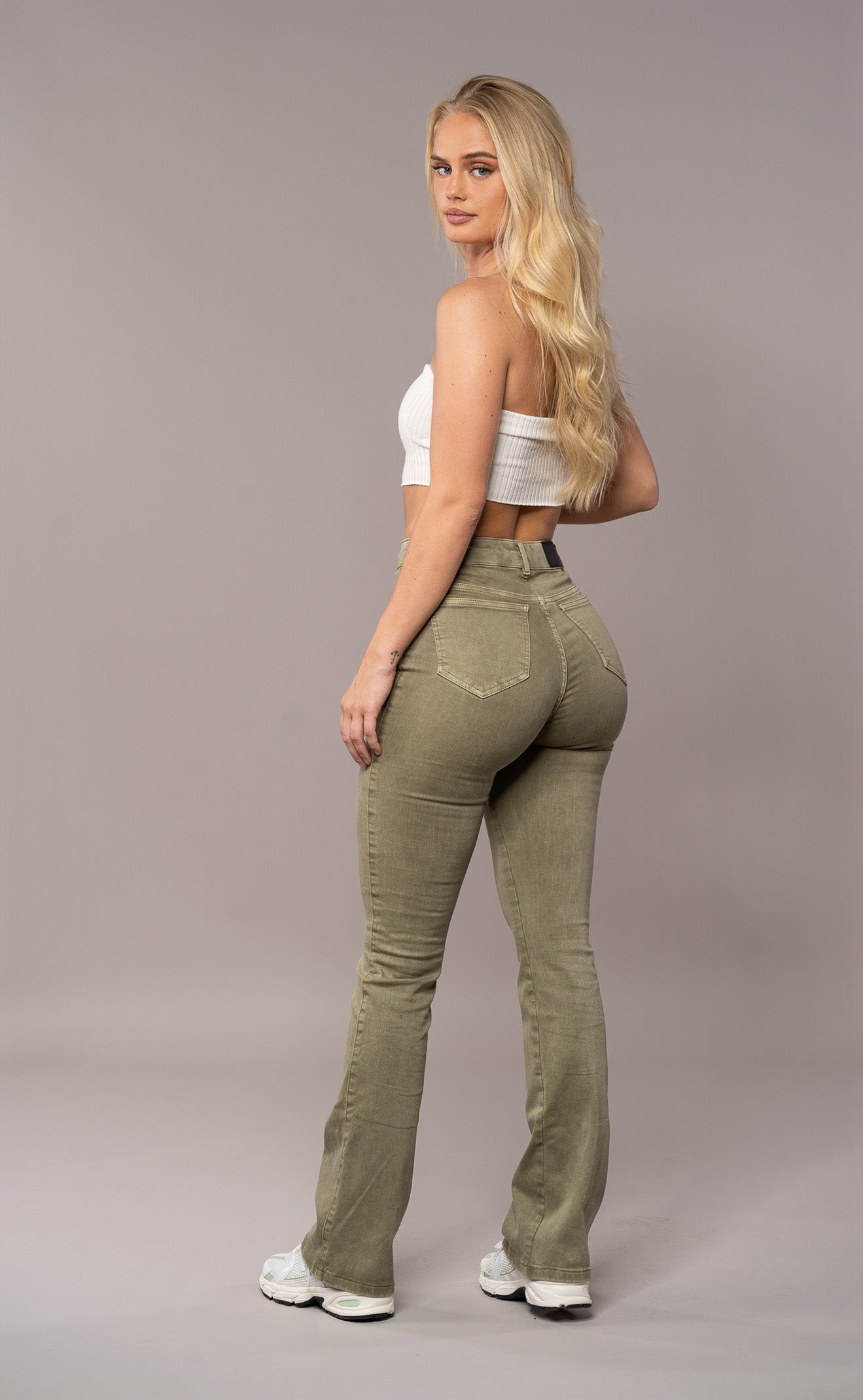 Women's Pastel Flared Pants - Khaki