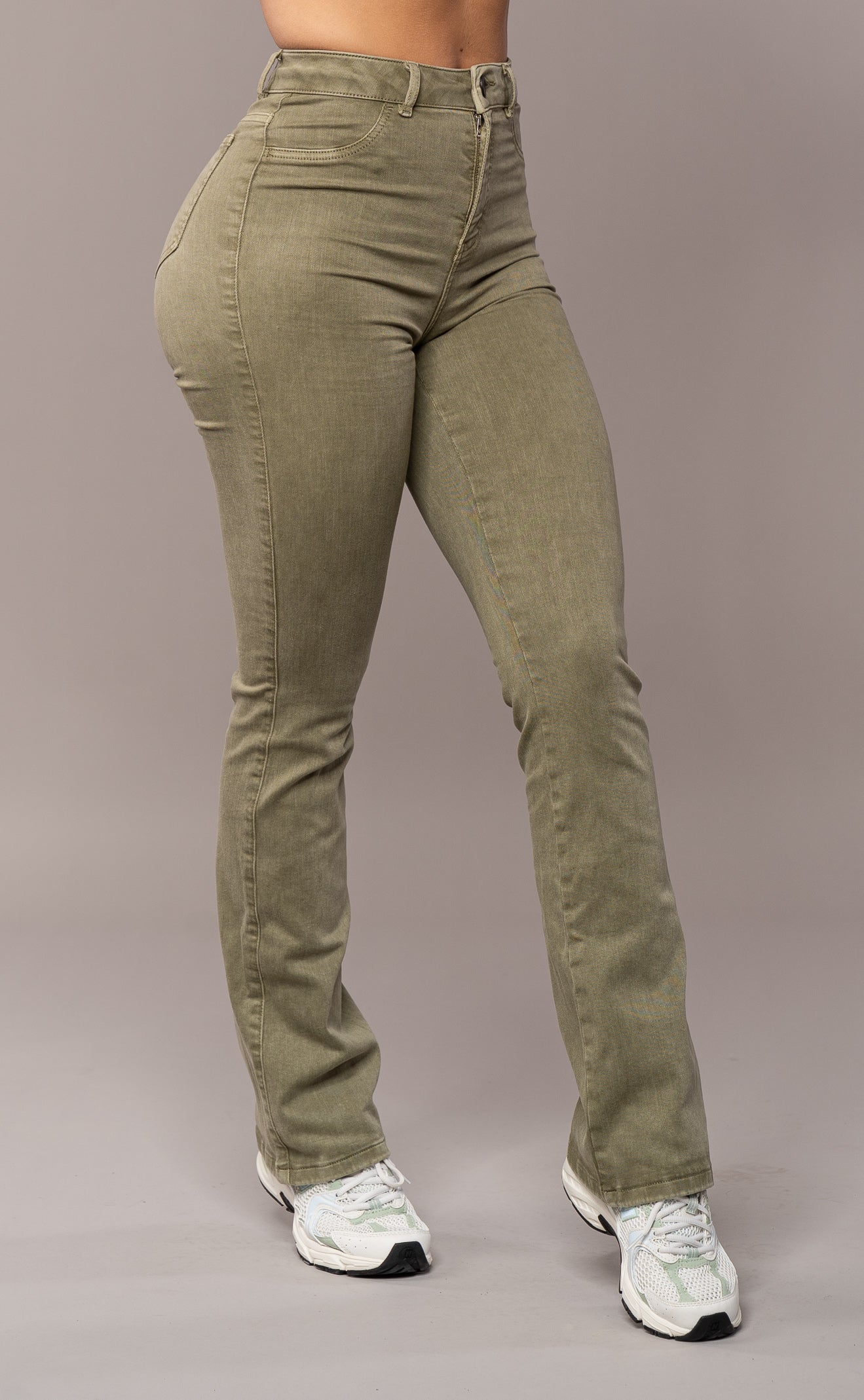Women's Pastel Flared Pants - Khaki
