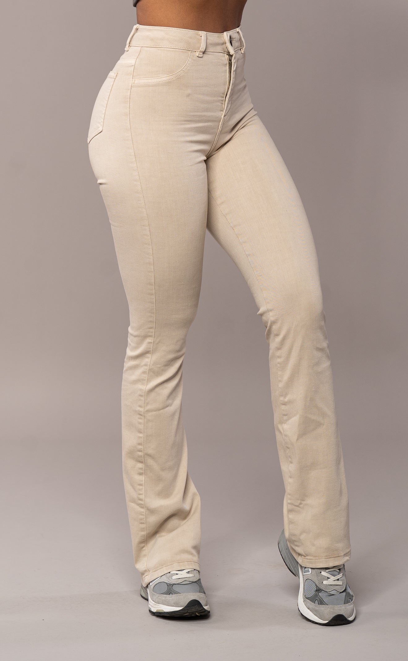 Women's Pastel Flared Jeans - Sand